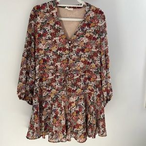 Brown floral 70s mini dress